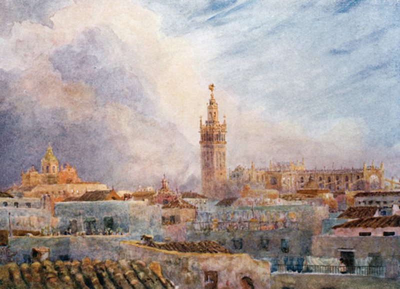 Sevilla, výhled na město (barva litho) od William Wiehe Collins