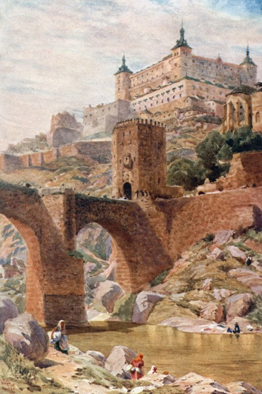 Toledo, most Alcantara (barevné lito) od William Wiehe Collins