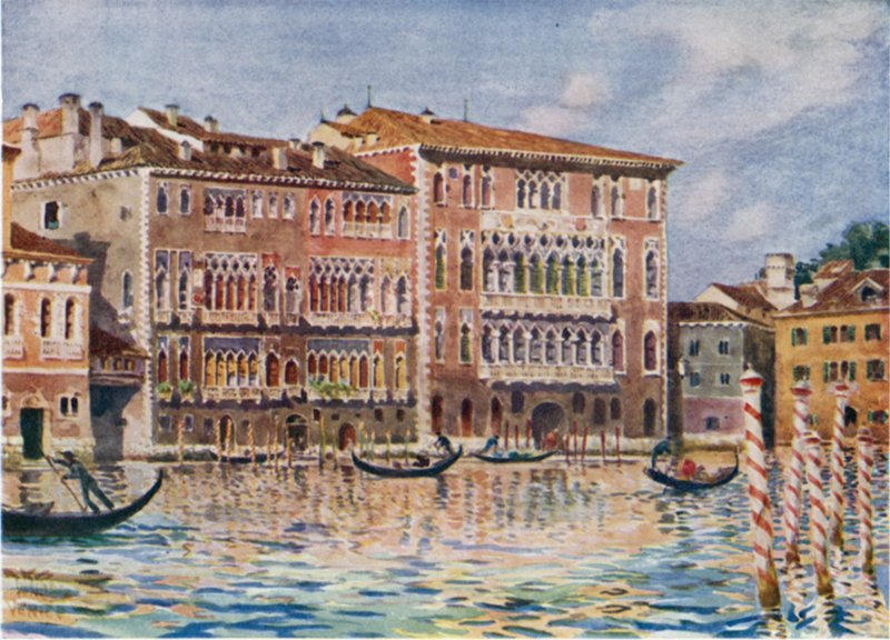 Benátky. Palazzi Foscari a Giustiniani (barva lito) od William Wiehe Collins
