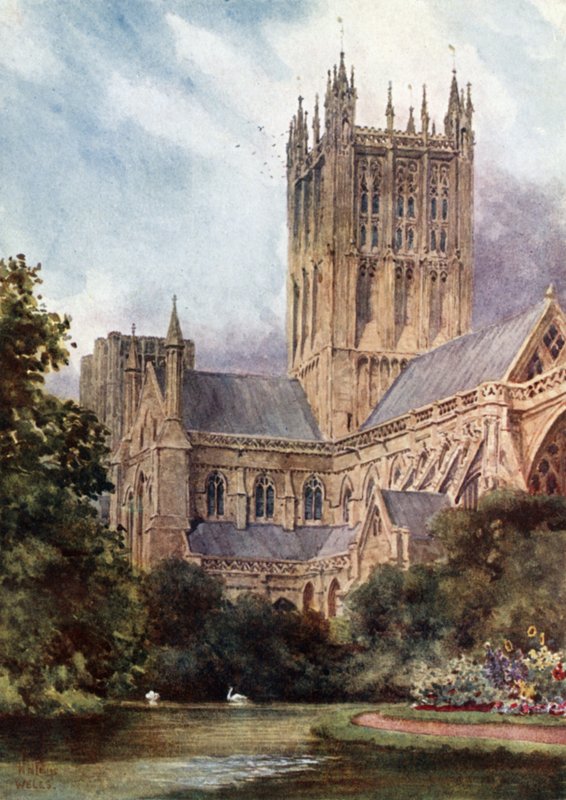 Wells, Cathedral and the Pools (barva lito) od William Wiehe Collins