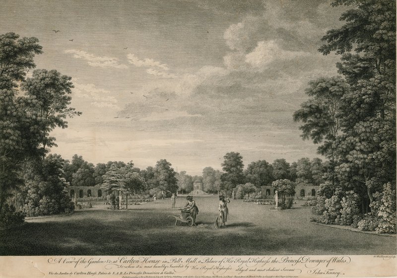 Pohled do zahrady v Carlton House v Pall Mall, palác Její královské Výsosti princezny vdovy z Walesu od William Woollett