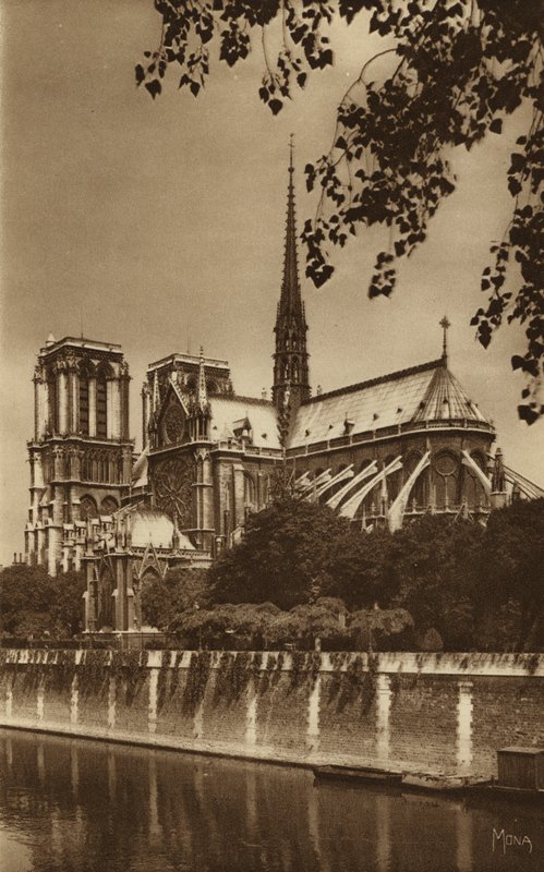 Paříž: Katedrála Notre Dame (černobílá fotografie) od . .