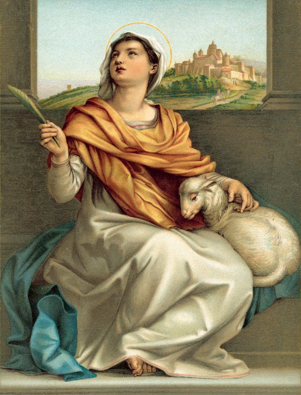 Svatá Anežka (chromolitho) od Andrea del (after) Sarto