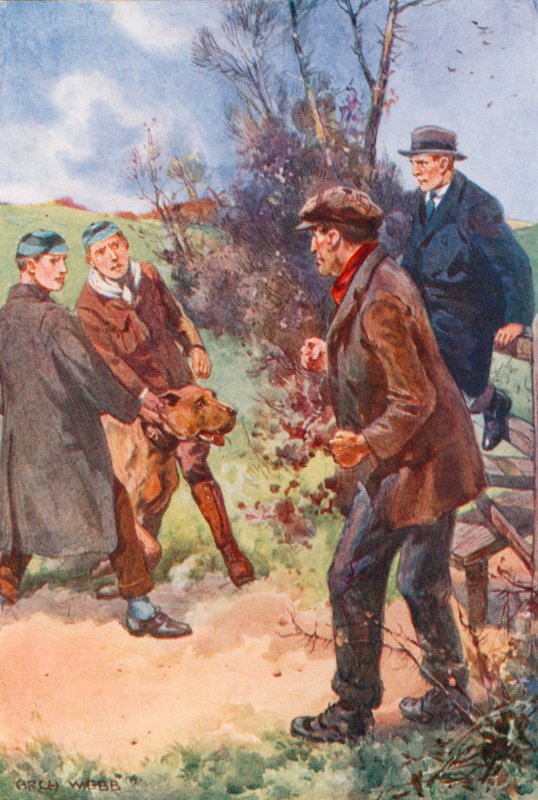 Muž s nepříjemným smíchem ustoupil, oči stále upřené na psa od after Archibald Bertram Webb