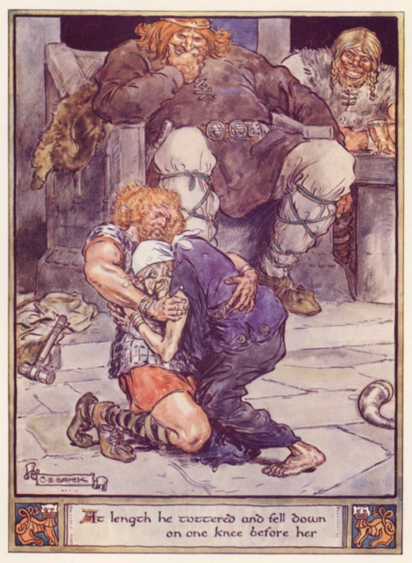 Nakonec se zapotácel a padl před ní na koleno od after Charles Edmund Brock
