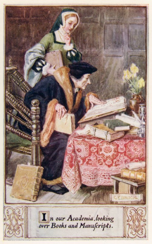 V naší akademii při prohlížení knih a rukopisů od after Charles Edmund Brock