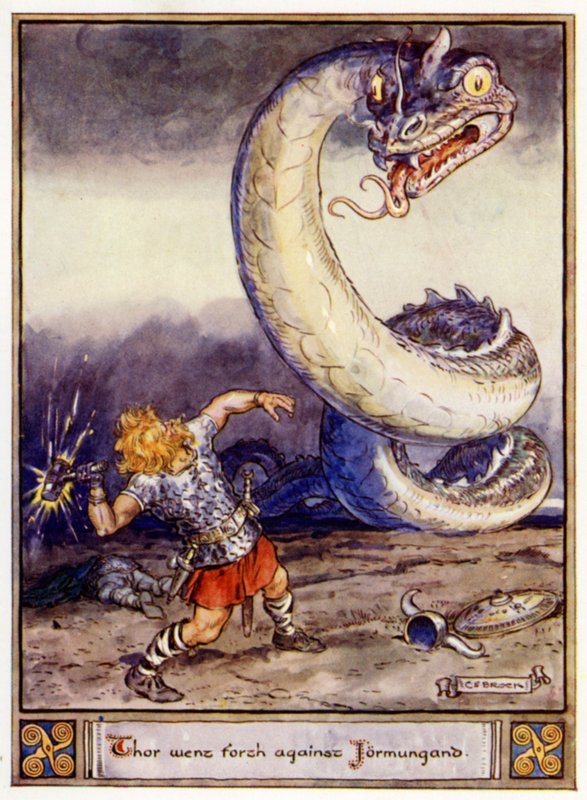 Thor vyrazil proti Jormungandovi od after Charles Edmund Brock