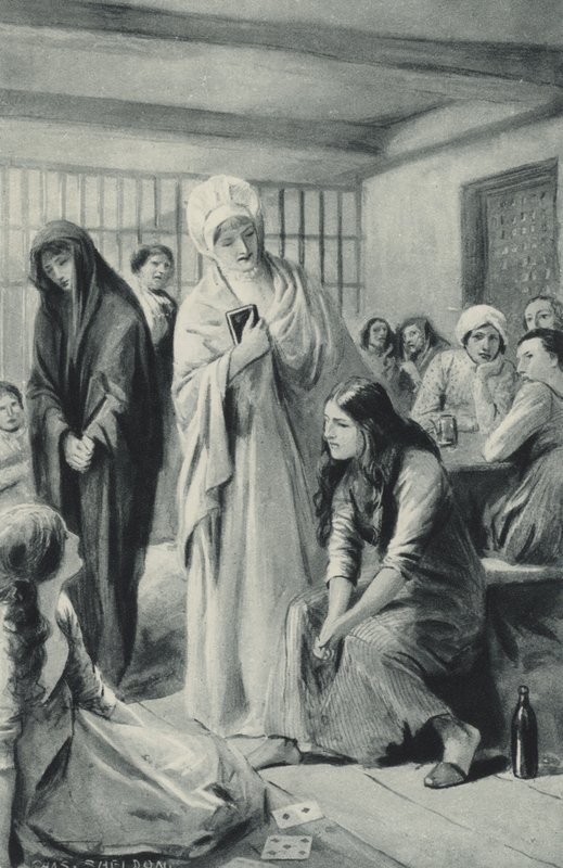 Elizabeth Fryová se volně procházela dovnitř a ven ze sklepení Newgate od after Charles Mills Sheldon