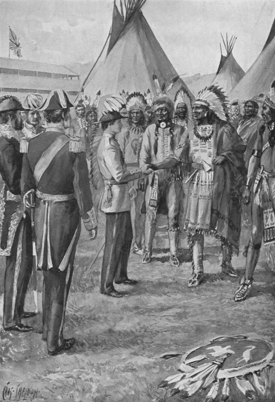 The Red Mans Welcome, princ z Walesu v Kanadě, 1860 od after Charles Mills Sheldon