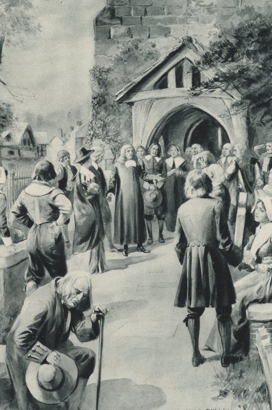 Obyvatelé Eyamu v Derbyshire, kteří se rozhodli uzavřít svou morem zasaženou vesnici před světem od after Charles Mills Sheldon