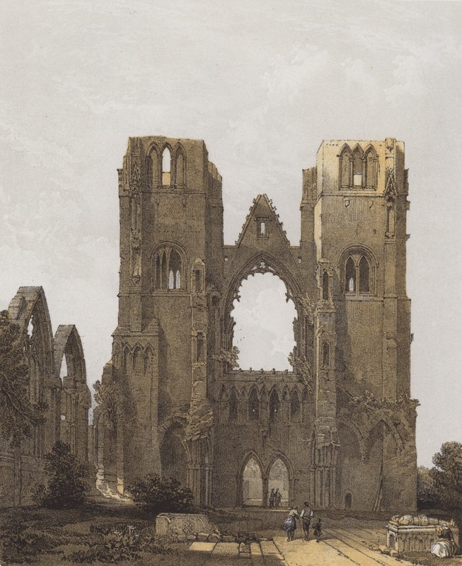 Katedrála Elgin (chromolitho) od after David Roberts