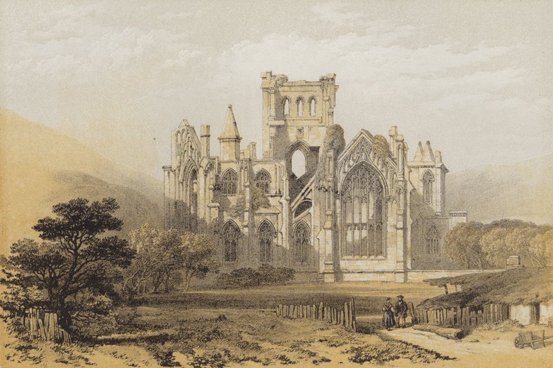 Melrose Abbey, z východu (chromolitho) od after David Roberts