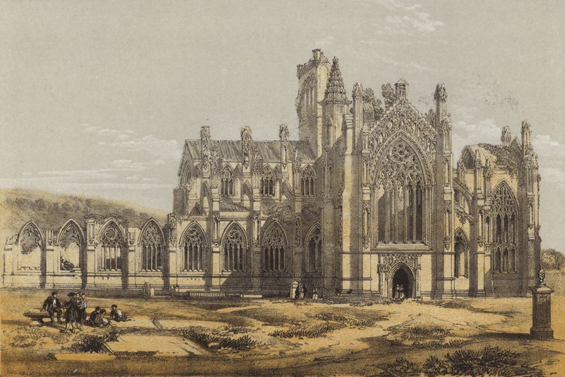 Melrose Abbey, z jihu (chromolitho) od after David Roberts