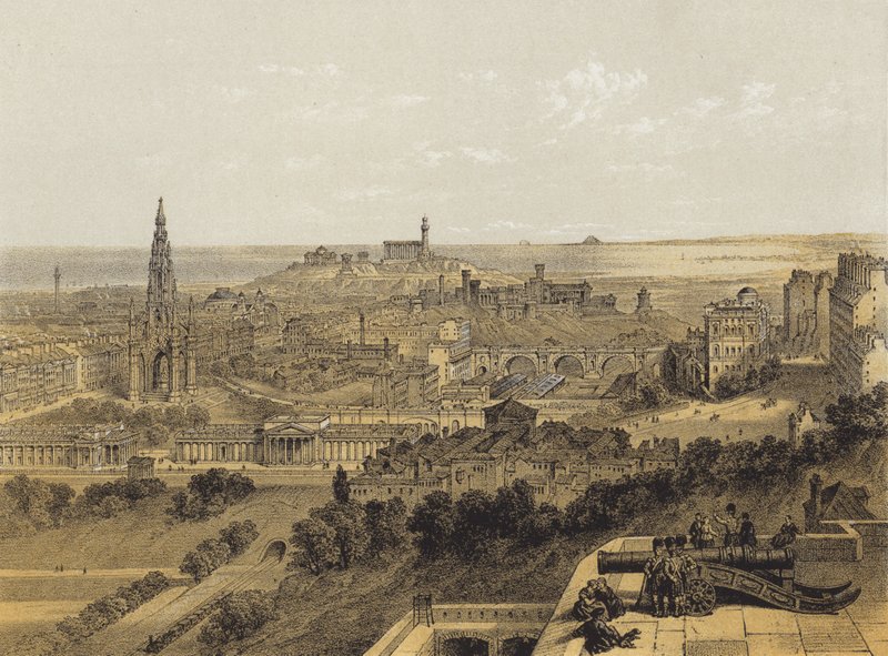 Pohled na Edinburgh z hradu (chromolitho) od after David Roberts