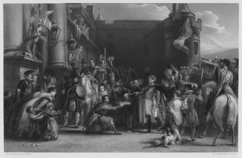 Král v Holyroodu, z obrázku v královské sbírce od after David Wilkie