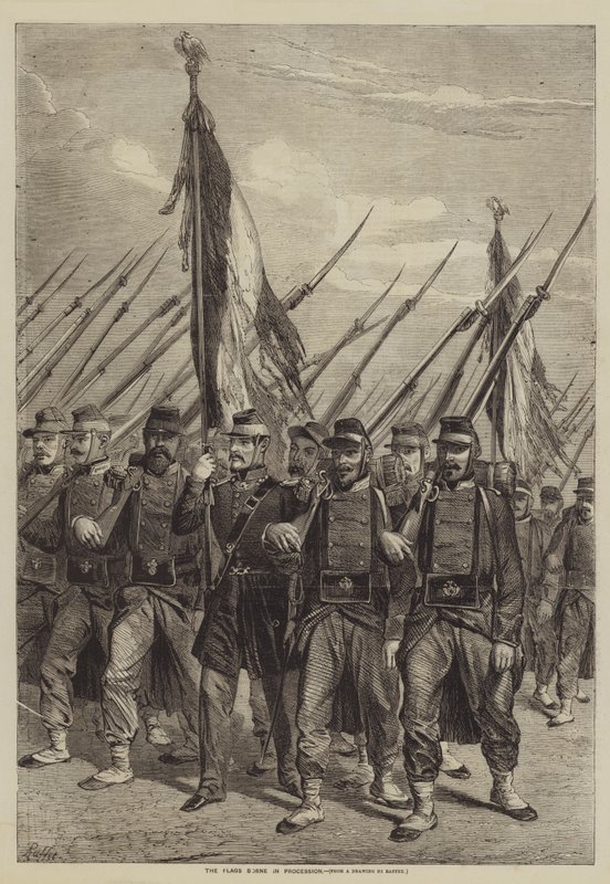 Vlajky nesené v průvodu od after Denis Auguste Marie Raffet
