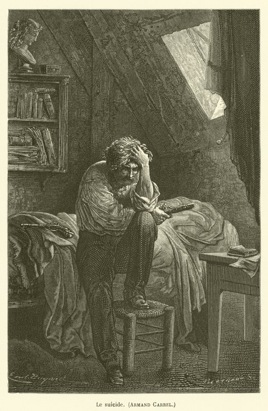 Le suicide, Armand Carrel od after Emile Antoine Bayard