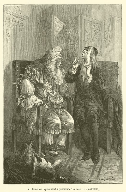 M Jourdain se učí vyslovovat hlásku U, Moliere od after Emile Antoine Bayard