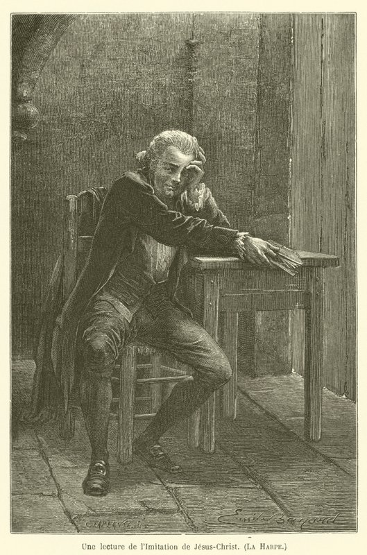 Čtení z knihy Napodobení Ježíše Krista, La Harpe od after Emile Antoine Bayard