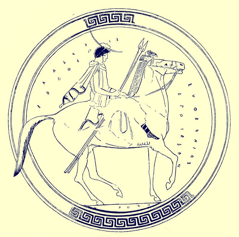 Chlapec na koni, ilustrace z Greek Vase Paintings od J. E. Harrisona a D. S. MacColl, publikovaná v roce 1894 (digitálně vylepšený obrázek) od after English School