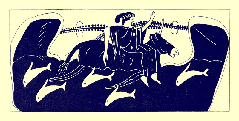 Europa and the Bull, ilustrace z Greek Vase Paintings od J. E. Harrisona a D. S. MacColl, publikovaná v roce 1894 (digitálně vylepšený obrázek) od after English School