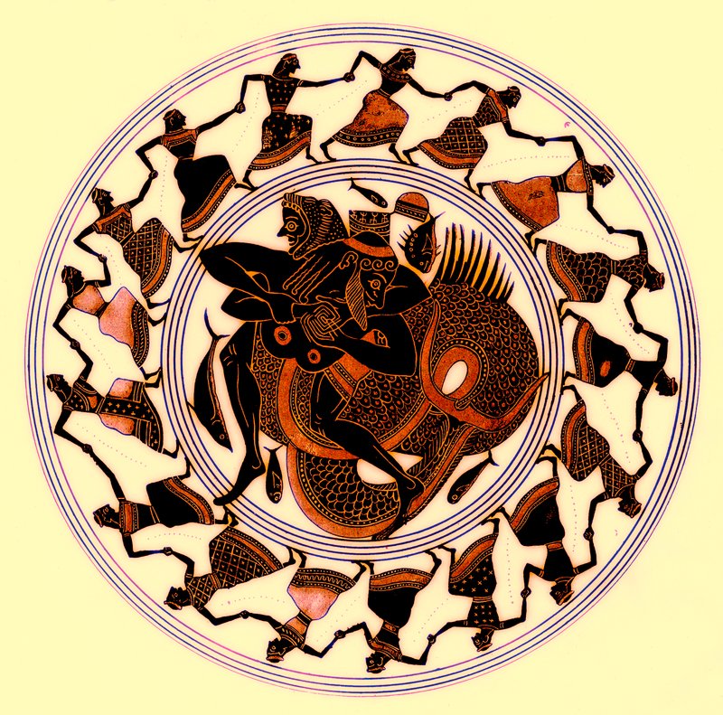 Herakles zápasí s Tritonem, ilustrace z Greek Vase Paintings od J. E. Harrisona a D. S. MacColl, publikovaná v roce 1894 (digitálně vylepšený obrázek) od after English School
