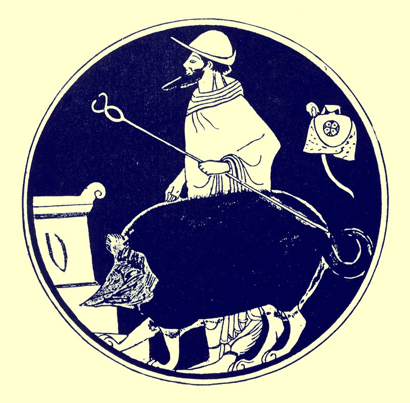 Hermes and the masked dog, ilustrace z Greek Vase Paintings od J. E. Harrisona a D. S. MacColl, publikovaná v roce 1894 (digitálně vylepšený obrázek) od after English School
