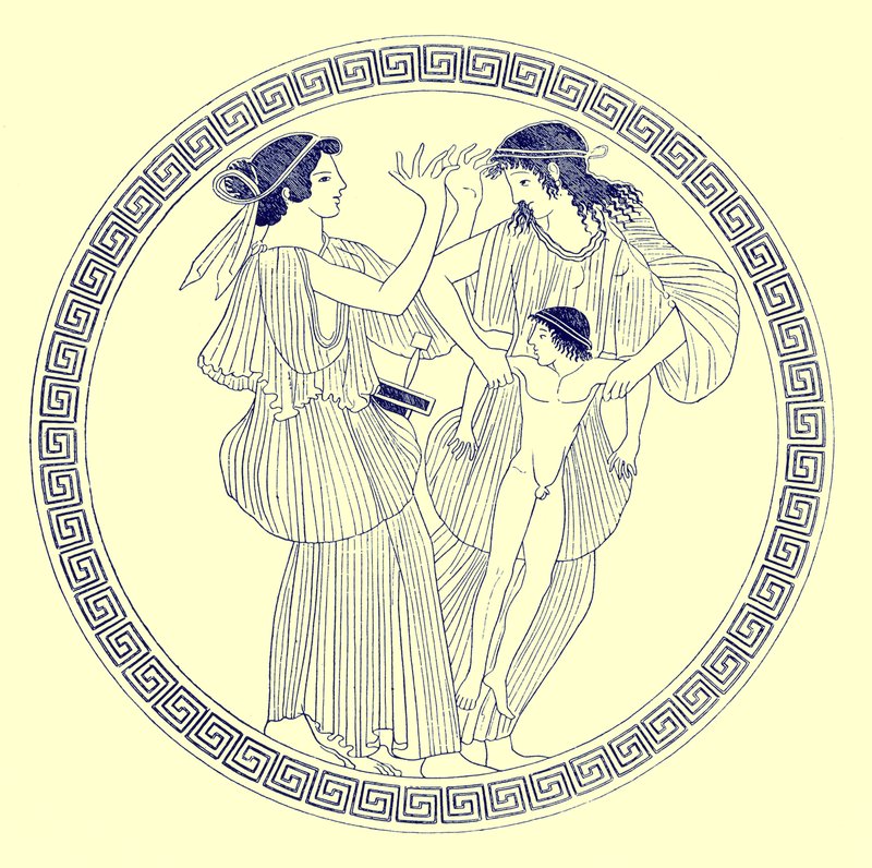 Prokne, Philomela a Itys, ilustrace z řeckých vázových maleb od J. E. Harrisona a D. S. MacColl, publikovaná v roce 1894 (digitálně vylepšený obrázek) od after English School
