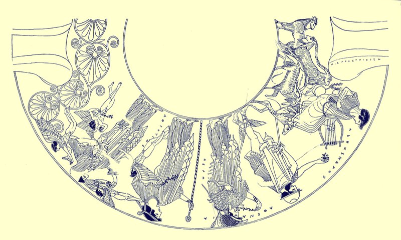 The Judgment of Paris, ilustrace z Greek Vase Paintings od J. E. Harrisona a D. S. MacColl, publikovaná v roce 1894 (digitálně vylepšený obrázek) od after English School