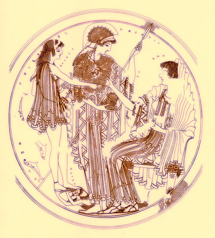 Theseus a Amphitrite, ilustrace z Greek Vase Paintings od J. E. Harrisona a D. S. MacColl, publikovaná v roce 1894 (digitálně vylepšený obrázek) od after English School