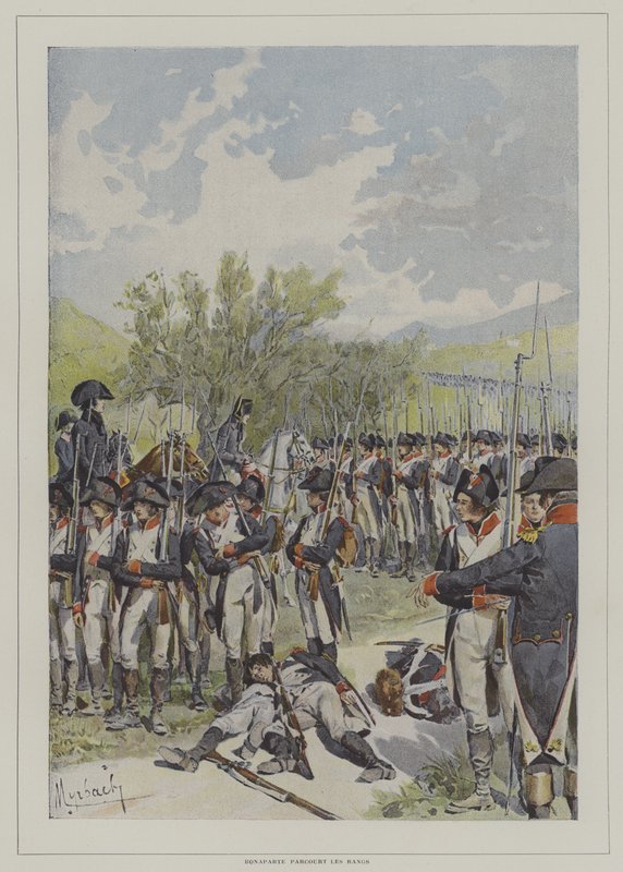 Bonaparte procházející mezi řadami své armády od after Felicien baron de Myrbach Rheinfeld