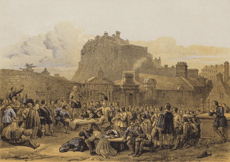 Greyfriars Churchyard, podepsání smlouvy (chromolitho) od after George Cattermole