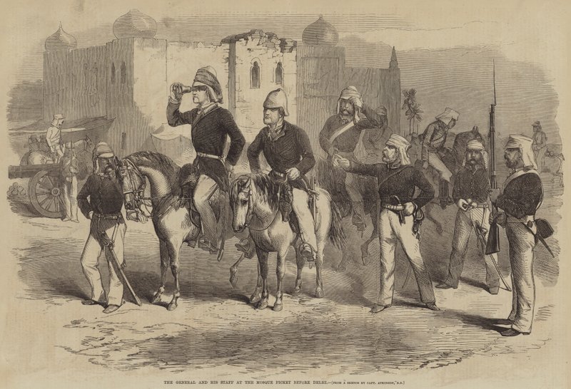 Generál a jeho štáb na piketu u mešity před Dillí od after George Francklin Atkinson