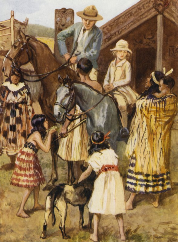 Návštěvníci modelové maorské (Mow-ree) vesnice od after Gordon Frederick Browne