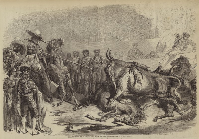 Býčí zápasy v Bayonne, úder Picadore od Gustave after Dore