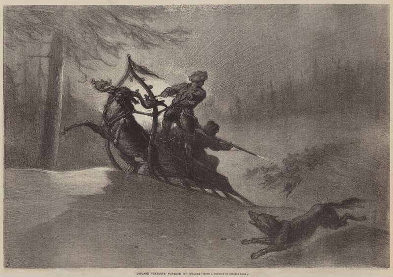 Laponští rolníci pronásledovaní vlky od Gustave after Dore