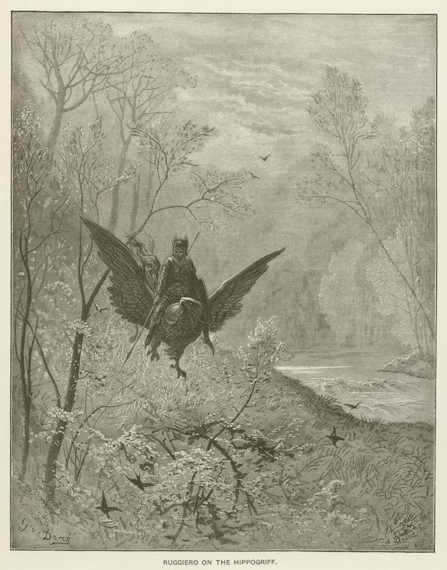 Ruggiero na Hippogriff od Gustave after Dore