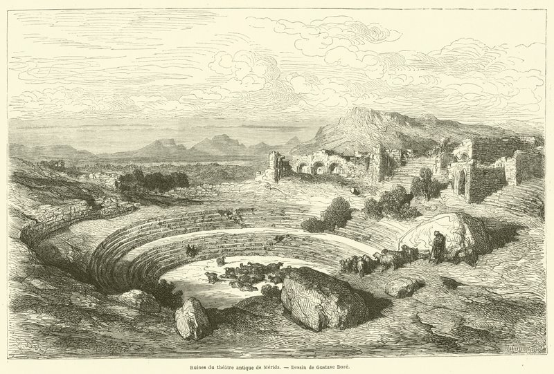 Ruiny antického divadla Merida od Gustave after Dore