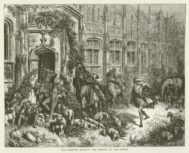 Šípková Růženka, příchod prince od Gustave after Dore