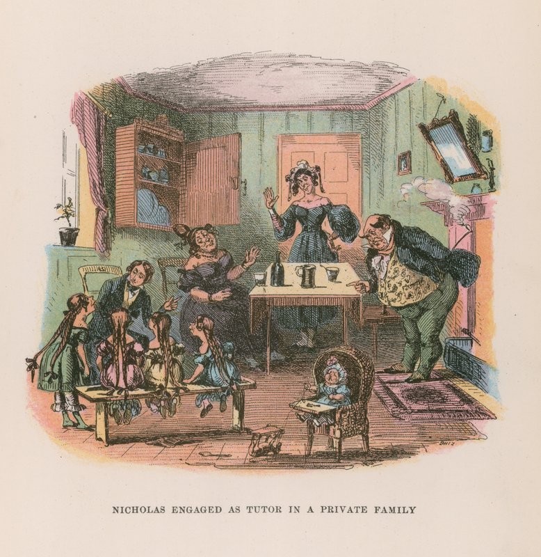 Ilustrace pro Nicholas Nickleby (barevné lito) od after Hablot Knight Browne