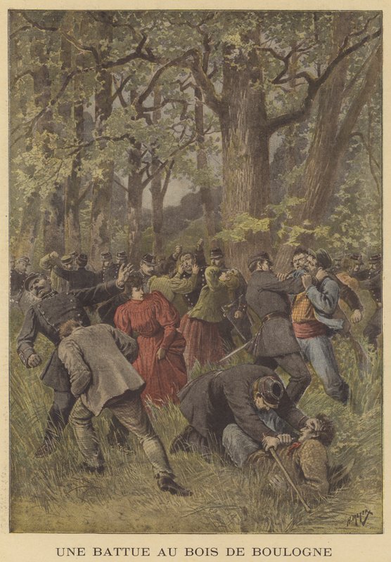 Konfrontace mezi policií a tuláky v Bois de Boulogne od after Henri Meyer