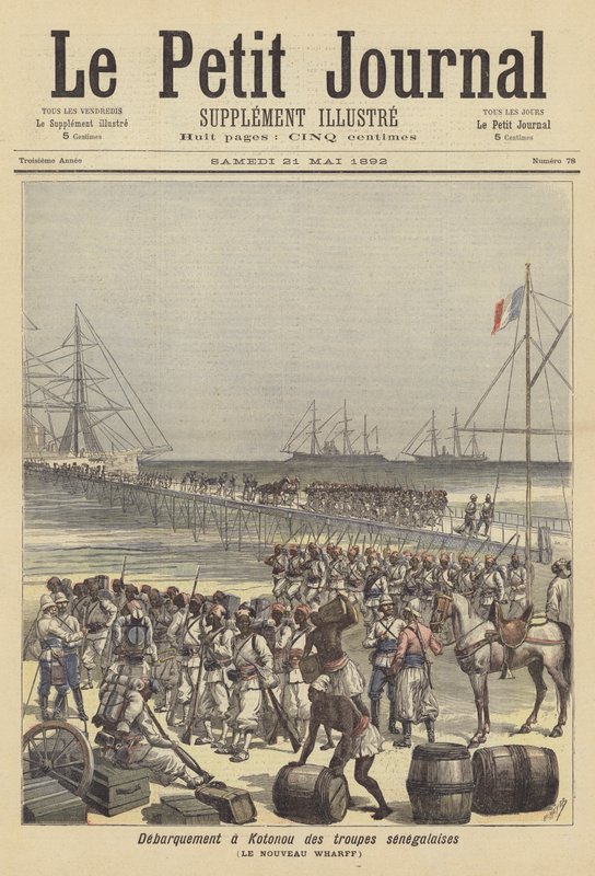 Senegalské jednotky se vyloďují v novém přístavišti Cotonou, Dahomey od after Henri Meyer