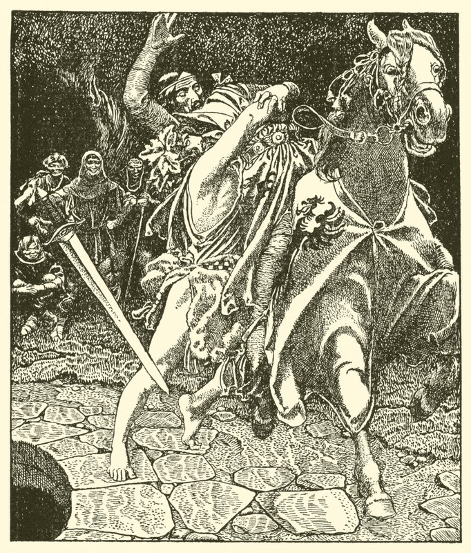 Sir Kay a lesní šílenec od after Howard Pyle