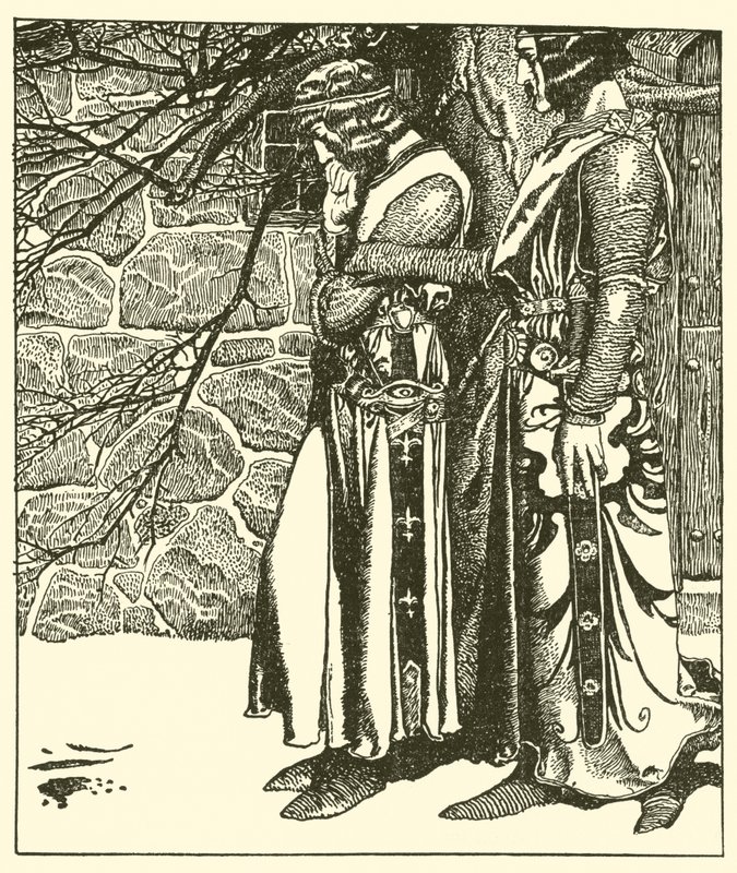 Sir Kay přeruší rozjímání sira Percivala. od after Howard Pyle