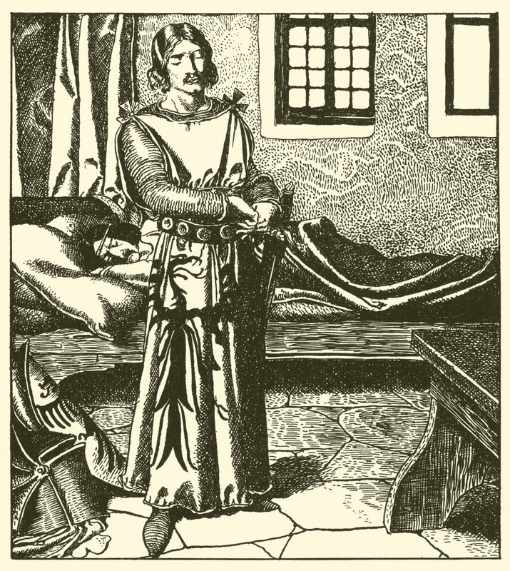 Sir Launcelot si bere zbroj sira Kaye od after Howard Pyle