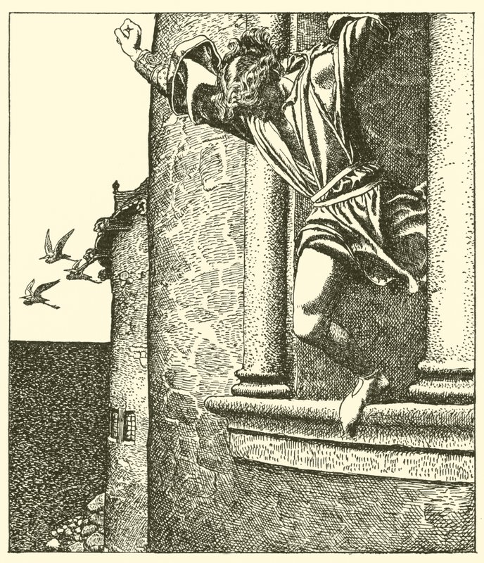 Sir Tristram skáče do moře od after Howard Pyle