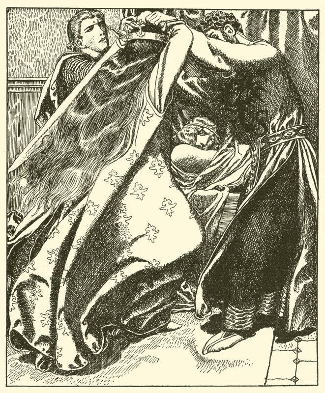 Irská královna se snaží zabít sira Tristrama od after Howard Pyle