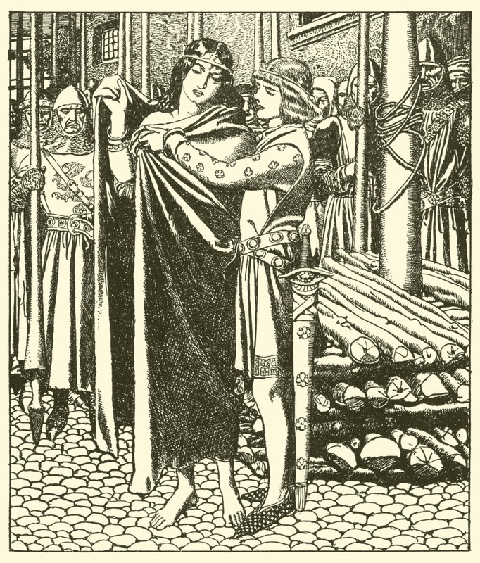 Tristram pomáhá lady Moeye od after Howard Pyle