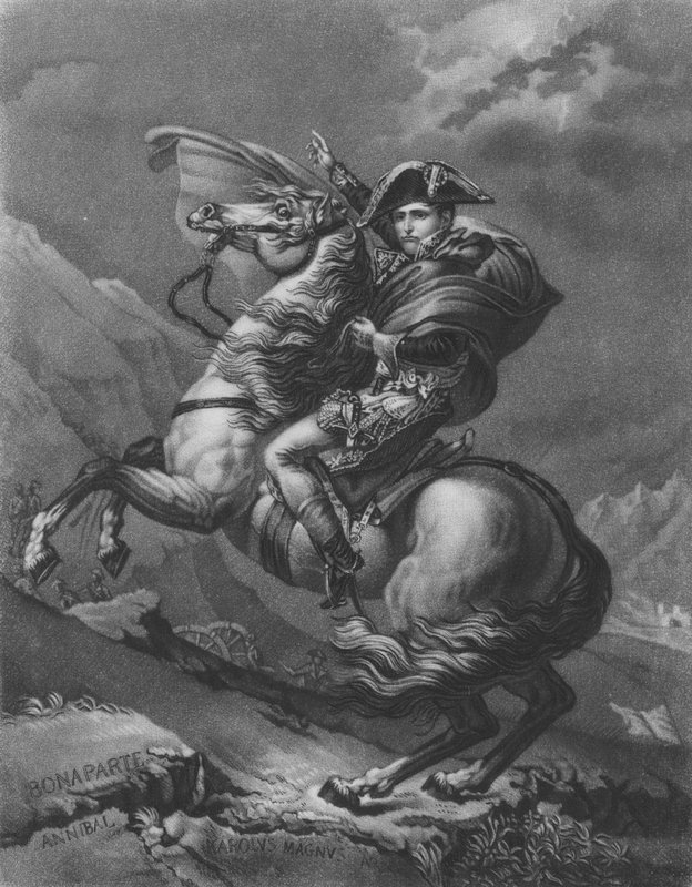 Napoleon Bonaparte překračující Alpy od after Jacques Louis David
