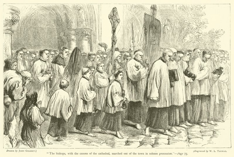 Biskupové spolu s kanovníky katedrály vyšli ve slavnostním průvodu z města. od after John Gilbert